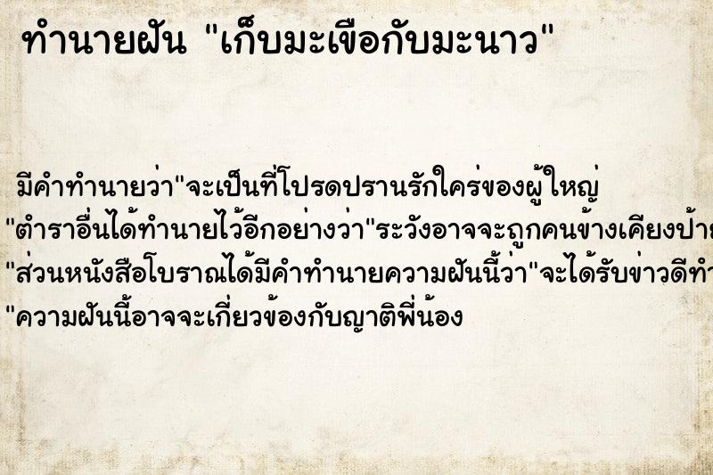 ทำนายฝันทำนายฝันเก็บมะเขือกับมะนาว