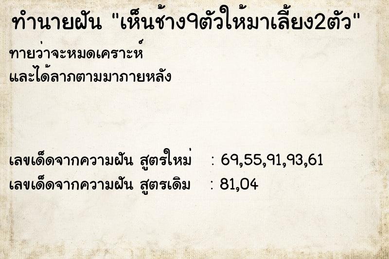 ทำนายฝันทำนายฝันเห็นช้าง9ตัวให้มาเลี้ยง2ตัว