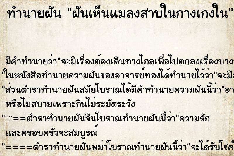 ทำนายฝันฝันเห็นแมลงสาบในกางเกงใน ทำนายฝันทำนายฝันฝันเห็นแมลงสาบในกางเกงใน