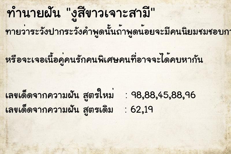 ทำนายฝันงูสีขาวเจาะสามี ทำนายฝันทำนายฝันงูสีขาวเจาะสามี