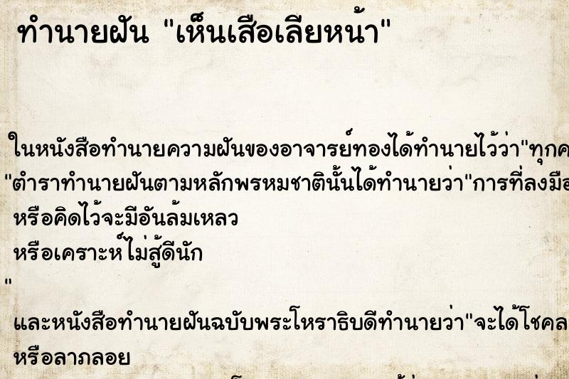 ทำนายฝัน เห็นเสือเลียหน้า ทำนายฝัน เห็นเสือเลียหน้า