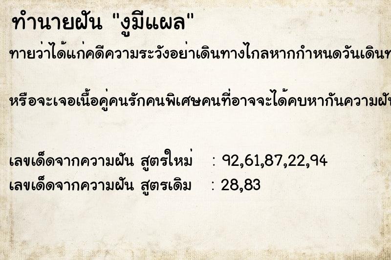 ทำนายฝันทำนายฝันงูมีแผล