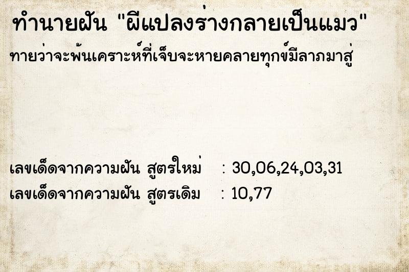 ทำนายฝันผีแปลงร่างกลายเป็นแมว ทำนายฝันทำนายฝันผีแปลงร่างกลายเป็นแมว