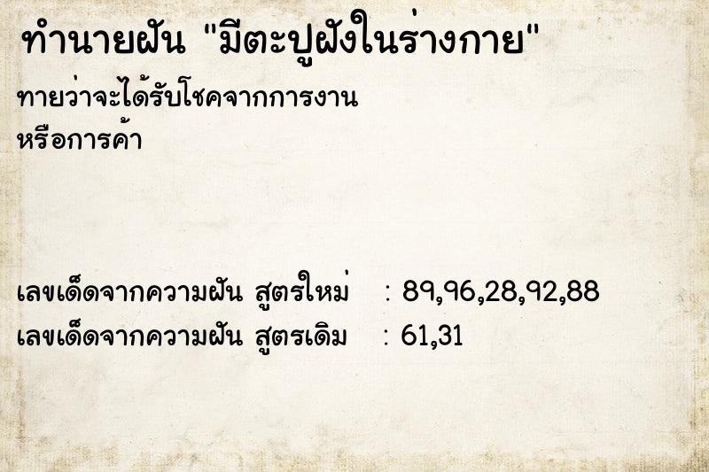 ทำนายฝันมีตะปูฝังในร่างกาย ทำนายฝันทำนายฝันมีตะปูฝังในร่างกาย