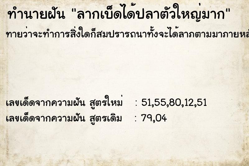 ทำนายฝันลากเบ็ดได้ปลาตัวใหญ่มาก ทำนายฝันทำนายฝันลากเบ็ดได้ปลาตัวใหญ่มาก