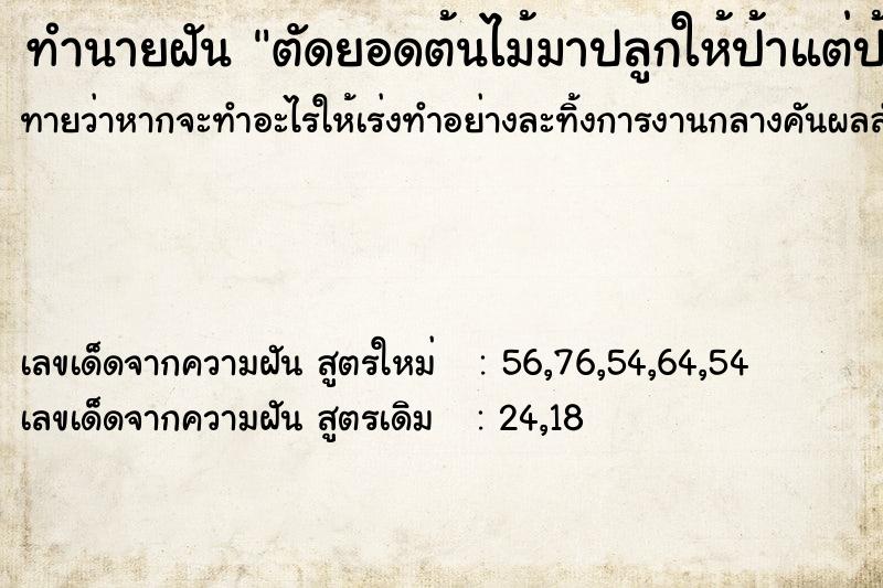 ทำนายฝันทำนายฝันตัดยอดต้นไม้มาปลูกให้ป้าแต่ป้าขายไปแล้ว