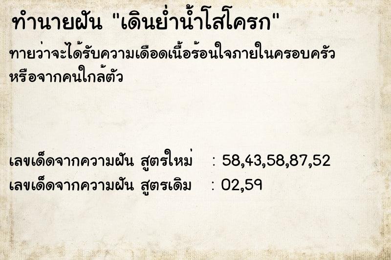 ทำนายฝันเดินย่ำน้ำโสโครก ทำนายฝันทำนายฝันเดินย่ำน้ำโสโครก