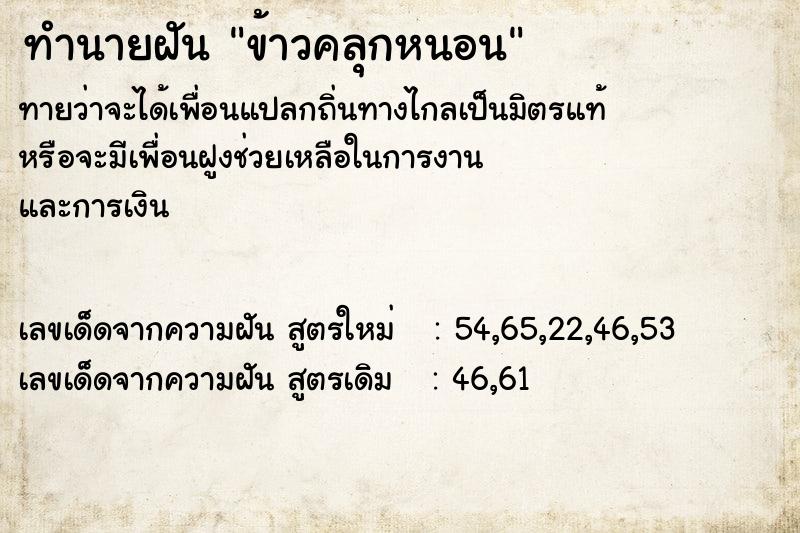 ทำนายฝันข้าวคลุกหนอน ทำนายฝันทำนายฝันข้าวคลุกหนอน