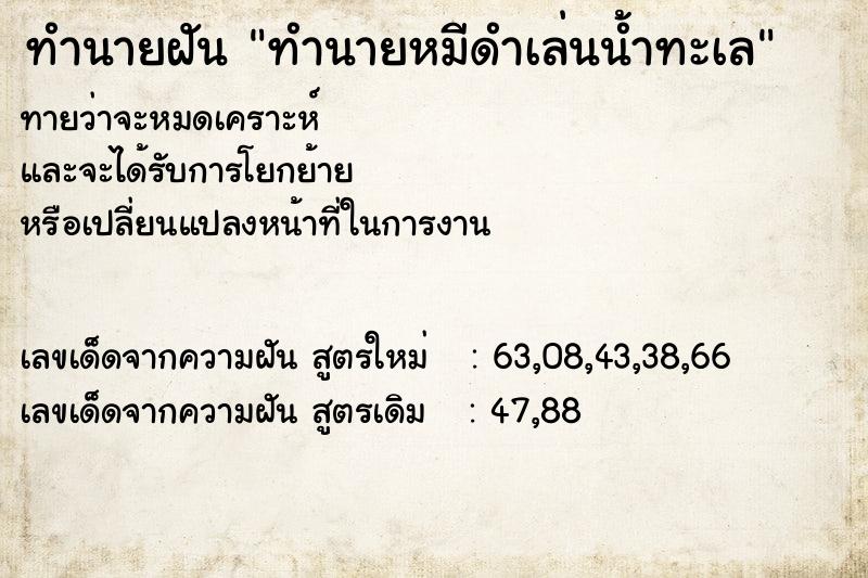 ทำนายฝันทำนายหมีดำเล่นน้ำทะเล ทำนายฝันทำนายฝันทำนายหมีดำเล่นน้ำทะเล