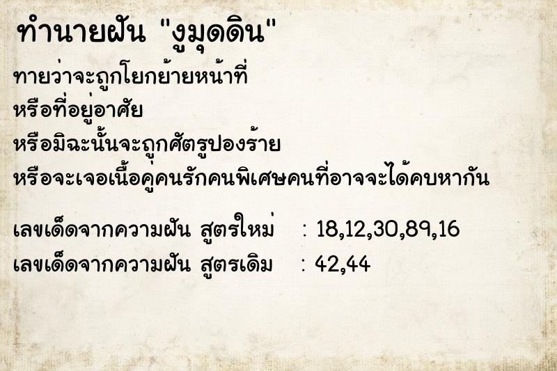 ทำนายฝันทำนายฝันงูมุดดิน