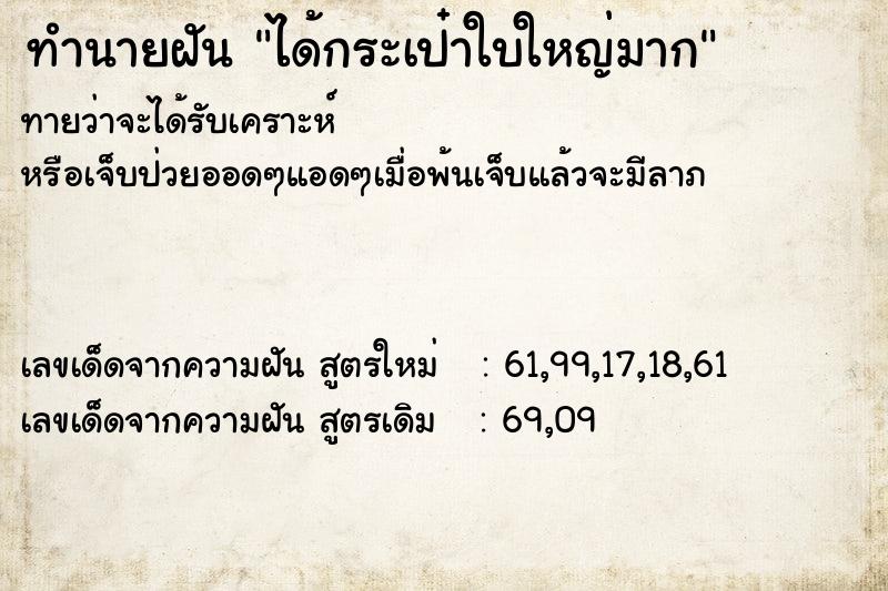 ทำนายฝันได้กระเป๋าใบใหญ่มาก ทำนายฝันทำนายฝันได้กระเป๋าใบใหญ่มาก