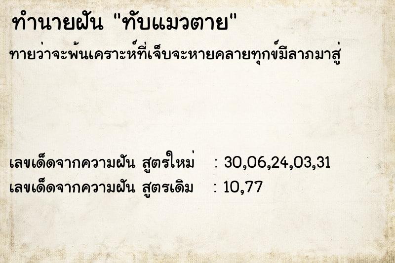 ทำนายฝัน ทับแมวตาย ทำนายฝัน ทับแมวตาย