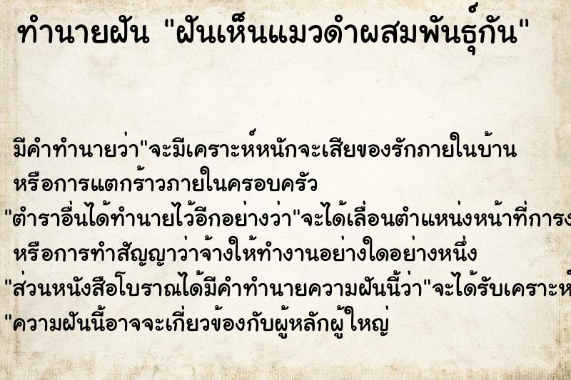ทำนายฝัน ฝันเห็นแมวดำผสมพันธุ์กัน ทำนายฝัน ฝันเห็นแมวดำผสมพันธุ์กัน