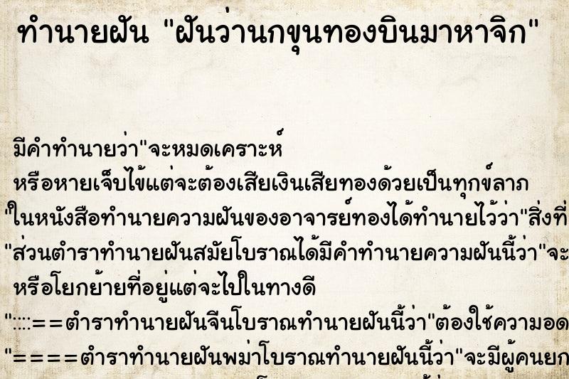 ทำนายฝันทำนายฝันฝันว่านกขุนทองบินมาหาจิก