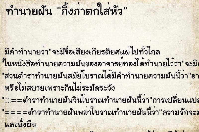 ทำนายฝัน กิ้งก่าตกใส่หัว ทำนายฝัน กิ้งก่าตกใส่หัว