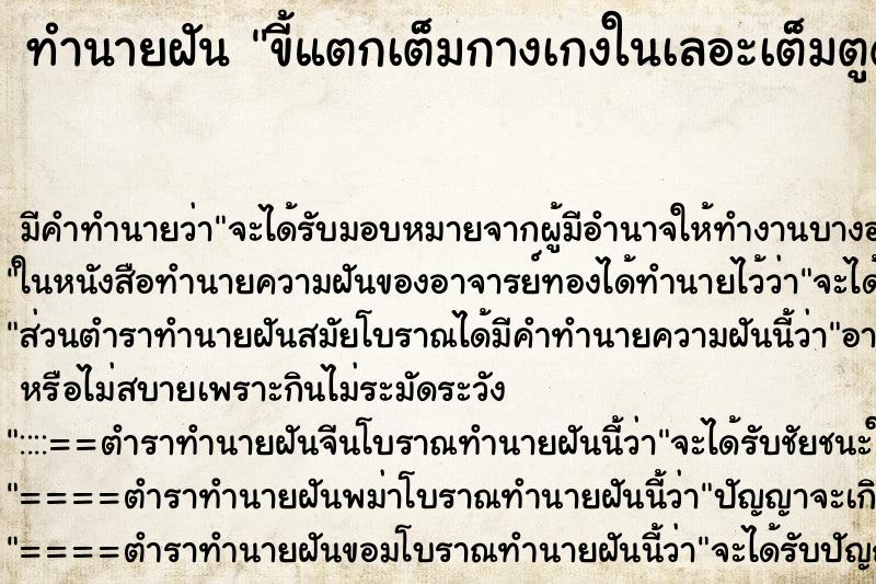 ทำนายฝัน ขี้แตกเต็มกางเกงในเลอะเต็มตูด ตำราโบราณ แม่นที่สุดในโลก