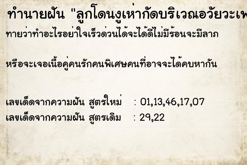 ทำนายฝันลูกโดนงูเห่ากัดบริเวณอวัยวะเพศ ทำนายฝันทำนายฝันลูกโดนงูเห่ากัดบริเวณอวัยวะเพศ