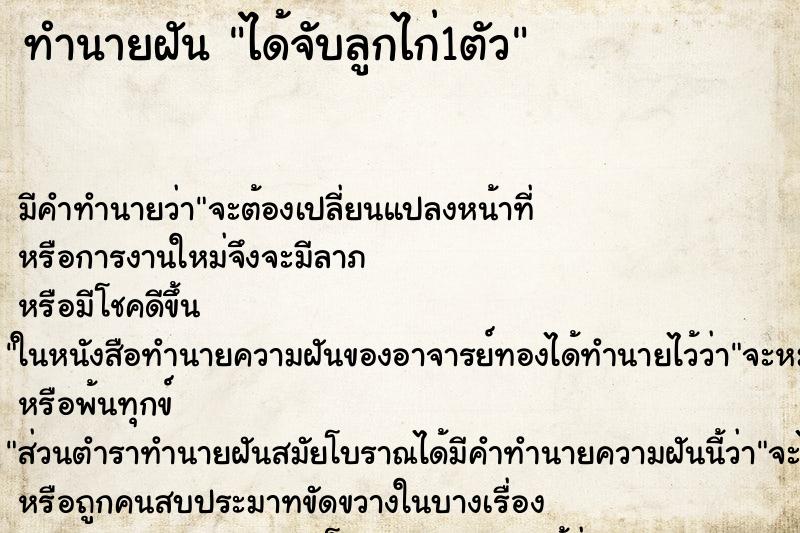ทำนายฝัน ได้จับลูกไก่1ตัว ทำนายฝัน ได้จับลูกไก่1ตัว