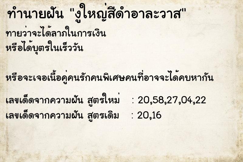 ทำนายฝันงูใหญ่สีดำอาละวาส ทำนายฝันทำนายฝันงูใหญ่สีดำอาละวาส