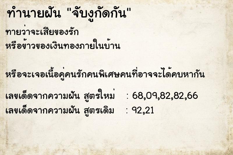 ทำนายฝันจับงูกัดกัน ทำนายฝันทำนายฝันจับงูกัดกัน