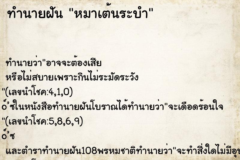 ทำนายฝันหมาเต้นระบำ ทำนายฝันทำนายฝันหมาเต้นระบำ
