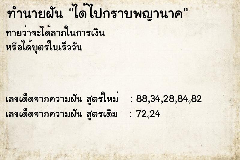 ทำนายฝันทำนายฝันได้ไปกราบพญานาค