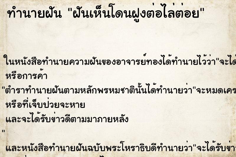 ทำนายฝันทำนายฝันฝันเห็นโดนฝูงต่อไล่ต่อย
