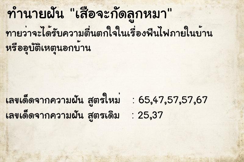 ทำนายฝันทำนายฝันเสือจะกัดลูกหมา