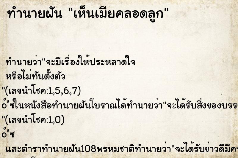 ทำนายฝัน เห็นเมียคลอดลูก ทำนายฝัน เห็นเมียคลอดลูก