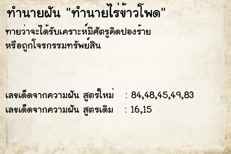 ทำนายฝันทำนายฝันทำนายไร่ข้าวโพด