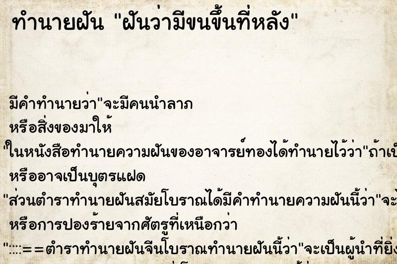 ทำนายฝัน ฝันว่ามีขนขึ้นที่หลัง ทำนายฝัน ฝันว่ามีขนขึ้นที่หลัง