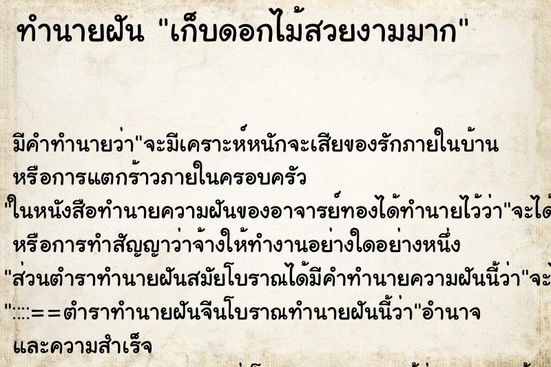 ทำนายฝัน เก็บดอกไม้สวยงามมาก ทำนายฝัน เก็บดอกไม้สวยงามมาก