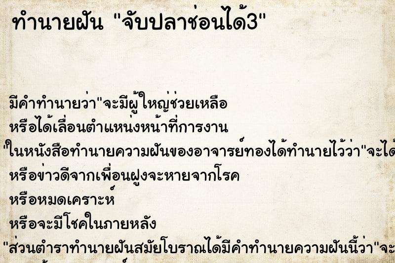 ทำนายฝันจับปลาช่อนได้3 ทำนายฝันทำนายฝันจับปลาช่อนได้3