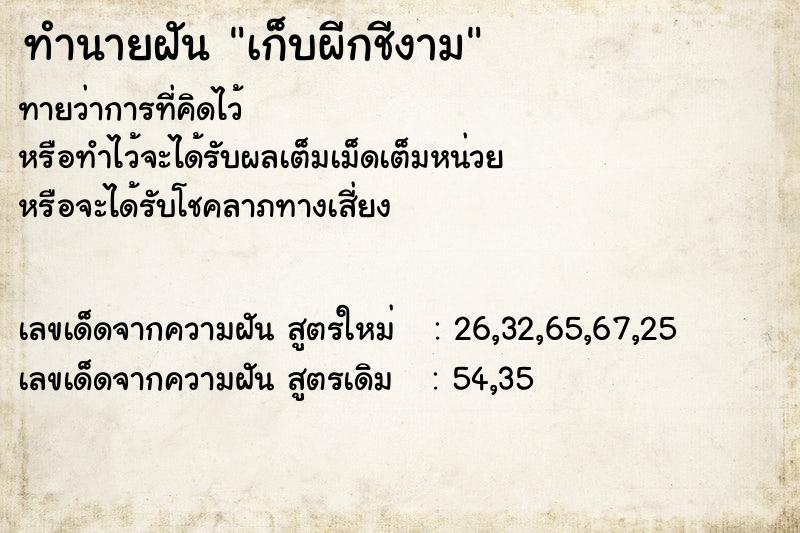 ทำนายฝันเก็บผีกชีงาม ทำนายฝันทำนายฝันเก็บผีกชีงาม