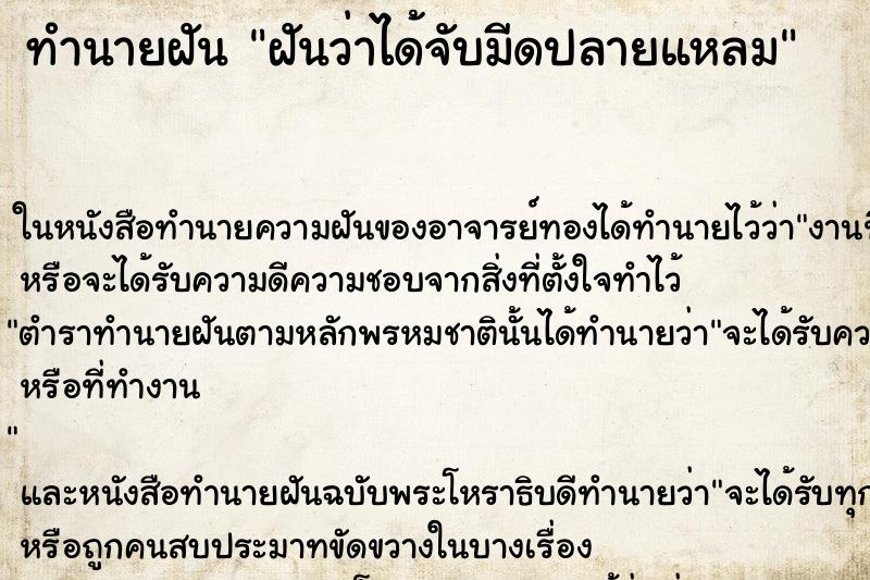 ทำนายฝันฝันว่าได้จับมีดปลายแหลม ทำนายฝันทำนายฝันฝันว่าได้จับมีดปลายแหลม