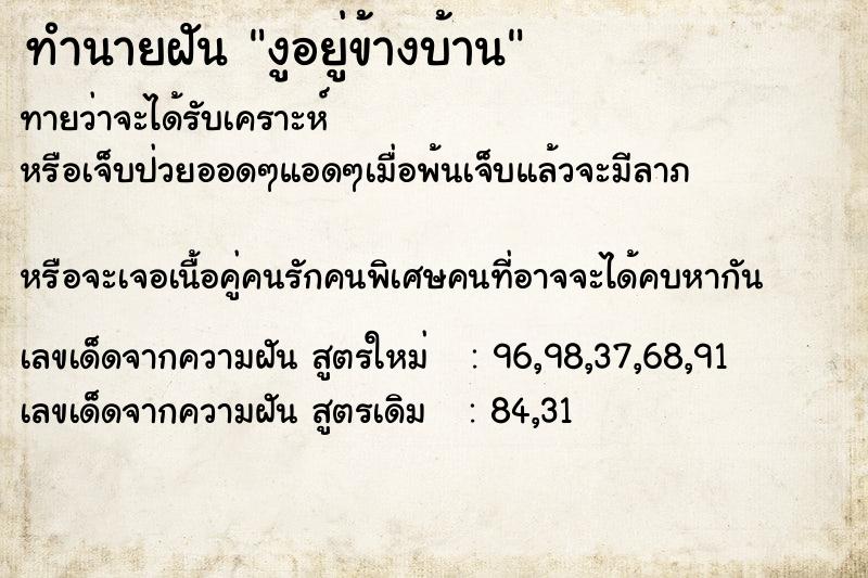 ทำนายฝันงูอยู่ข้างบ้าน ทำนายฝันทำนายฝันงูอยู่ข้างบ้าน