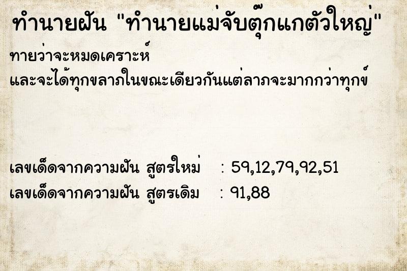 ทำนายฝันทำนายแม่จับตุ๊กแกตัวใหญ่ ทำนายฝันทำนายฝันทำนายแม่จับตุ๊กแกตัวใหญ่