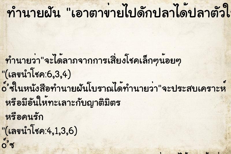 ทำนายฝัน เอาตาข่ายไปดักปลาได้ปลาตัวใหญ่เยอะมาก