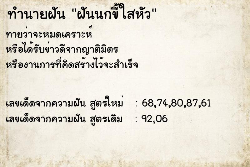 ทำนายฝันทำนายฝันฝันนกขี้ใสหัว
