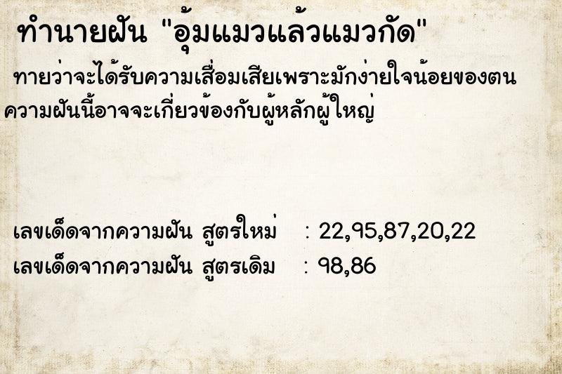 ทำนายฝัน อุ้มแมวแล้วแมวกัด ทำนายฝัน อุ้มแมวแล้วแมวกัด