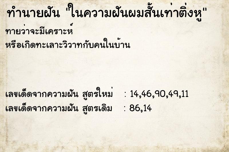 ทำนายฝันในความฝันผมสั้นเท่าติ่งหู ทำนายฝันทำนายฝันในความฝันผมสั้นเท่าติ่งหู
