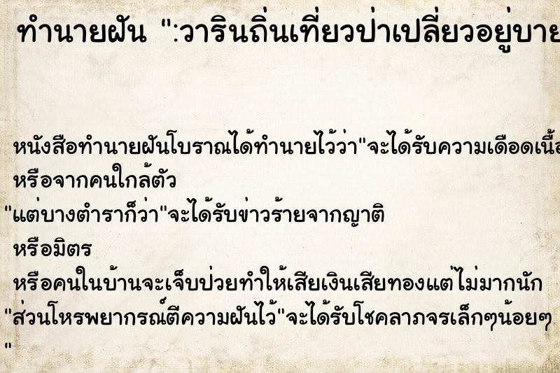 ทำนายฝัน :วารินถิ่นเที่ยวป่าเปลี่ยวอยู่บาย