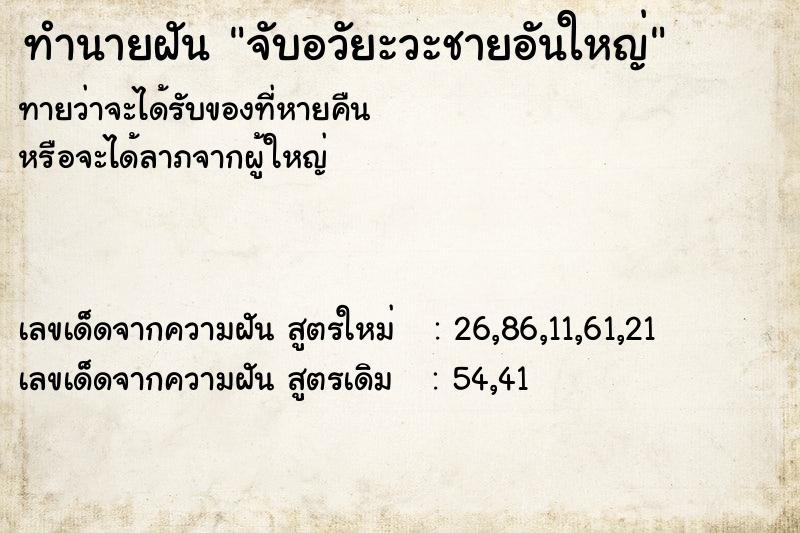 ทำนายฝันจับอวัยะวะชายอันใหญ่ ทำนายฝันทำนายฝันจับอวัยะวะชายอันใหญ่