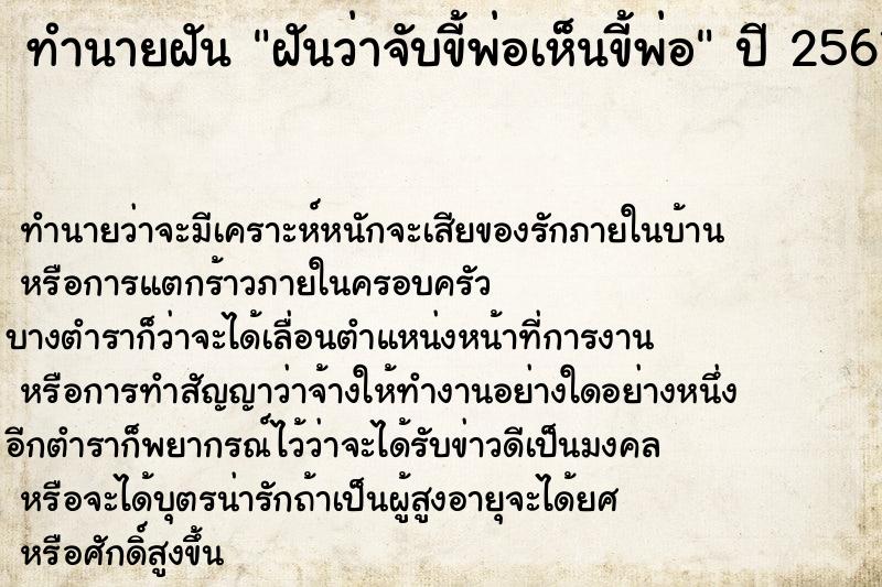 ทำนายฝันฝันว่าจับขี้พ่อเห็นขี้พ่อ ทำนายฝันทำนายฝันฝันว่าจับขี้พ่อเห็นขี้พ่อ