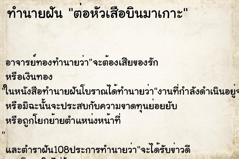 ทำนายฝัน ต่อหัวเสือบินมาเกาะ ทำนายฝัน ต่อหัวเสือบินมาเกาะ