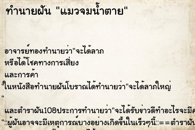 ทำนายฝัน แมวจมน้ำตาย ตำราโบราณ แม่นที่สุดในโลก