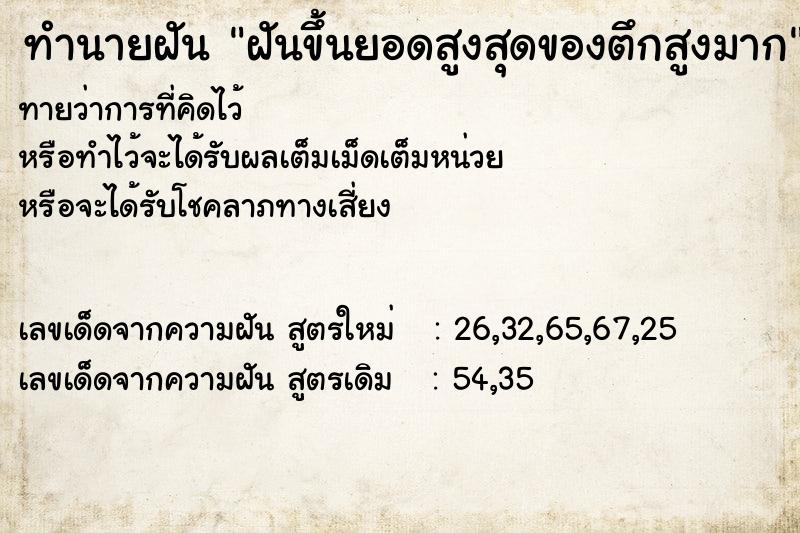 ทำนายฝัน ฝันขึ้นยอดสูงสุดของตึกสูงมาก