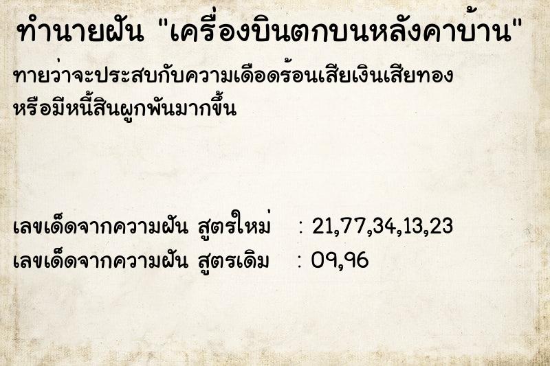 ทำนายฝันทำนายฝันเครื่องบินตกบนหลังคาบ้าน