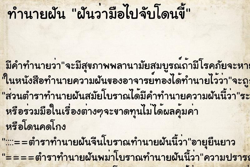 ทำนายฝัน ฝันว่ามือไปจับโดนขี้ ตำราโบราณ แม่นที่สุดในโลก