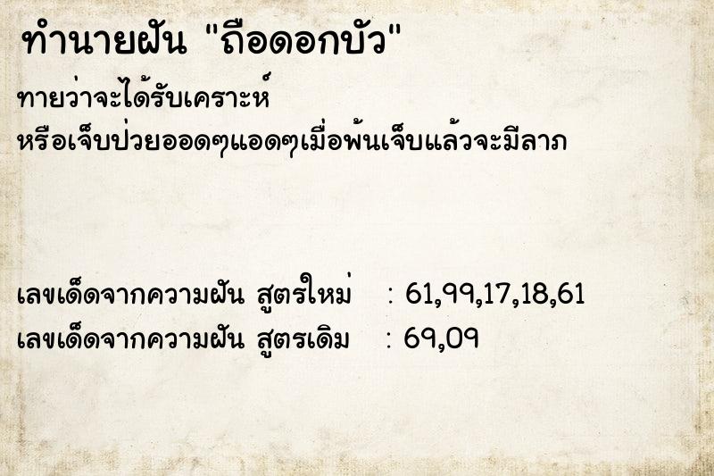 ทำนายฝัน ถือดอกบัว ทำนายฝัน ถือดอกบัว